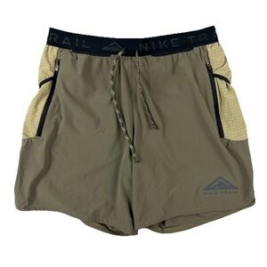 Nike Trail Shorts Mens Small Green Dri Fit Lined 7" Pockets Run Tech Gym Logo